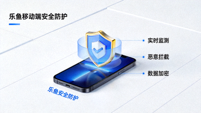 乐鱼移动端安全防护示意图，盾牌图标覆盖手机屏幕